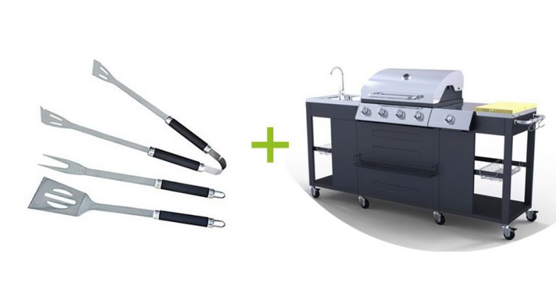 Barbecue à gaz 4 + 1 brûleurs, évier avec ustensiles offerts ! - Image 2